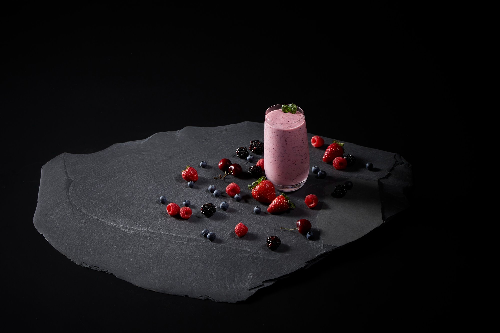 Moody berry smoothie commercial food photography